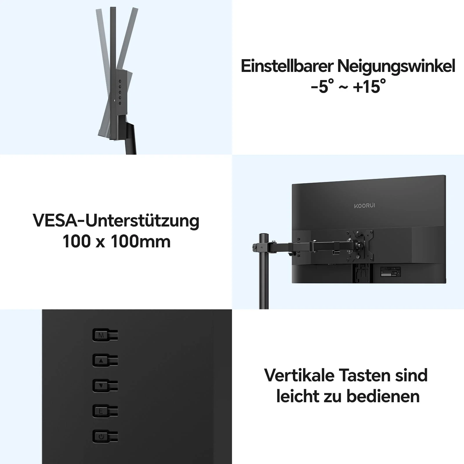 KOORUI E2412F 24 Zoll Monitor, FHD 1920 x 1080 100Hz PC Monitor, HDMI 1.4, Eye Care Bildschirm, 5ms GtG 5° bis 15° neigbar, VESA 100 x 100mm - Image 4