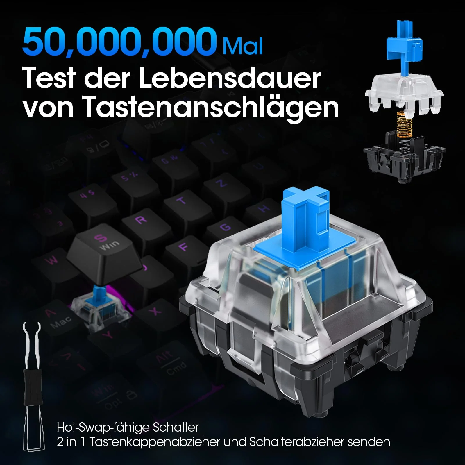 KOORUI Gaming Tastatur, Mechanisch Tastatur QWERTZ Deutsches Layout 104 Tasten 26 RGB Hinterleuchtet Kabelgebunden Gaming Keyboard für Windows MacOS Linux-Blauer Schalter - Image 2