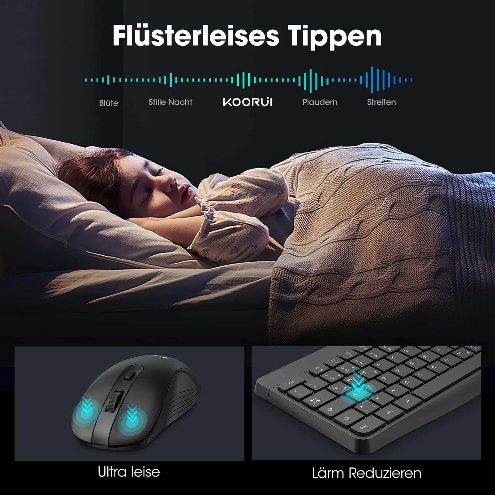 KOORUI Tastatur und Maus Kabellos, Leise Maus Tastatur Set Deutsches Layout QWERTZ mit 12 Funktionstasten 2.4 GHz Tastatur Maus Set für Windows,MacOS,Linux-Schwarz - Image 3