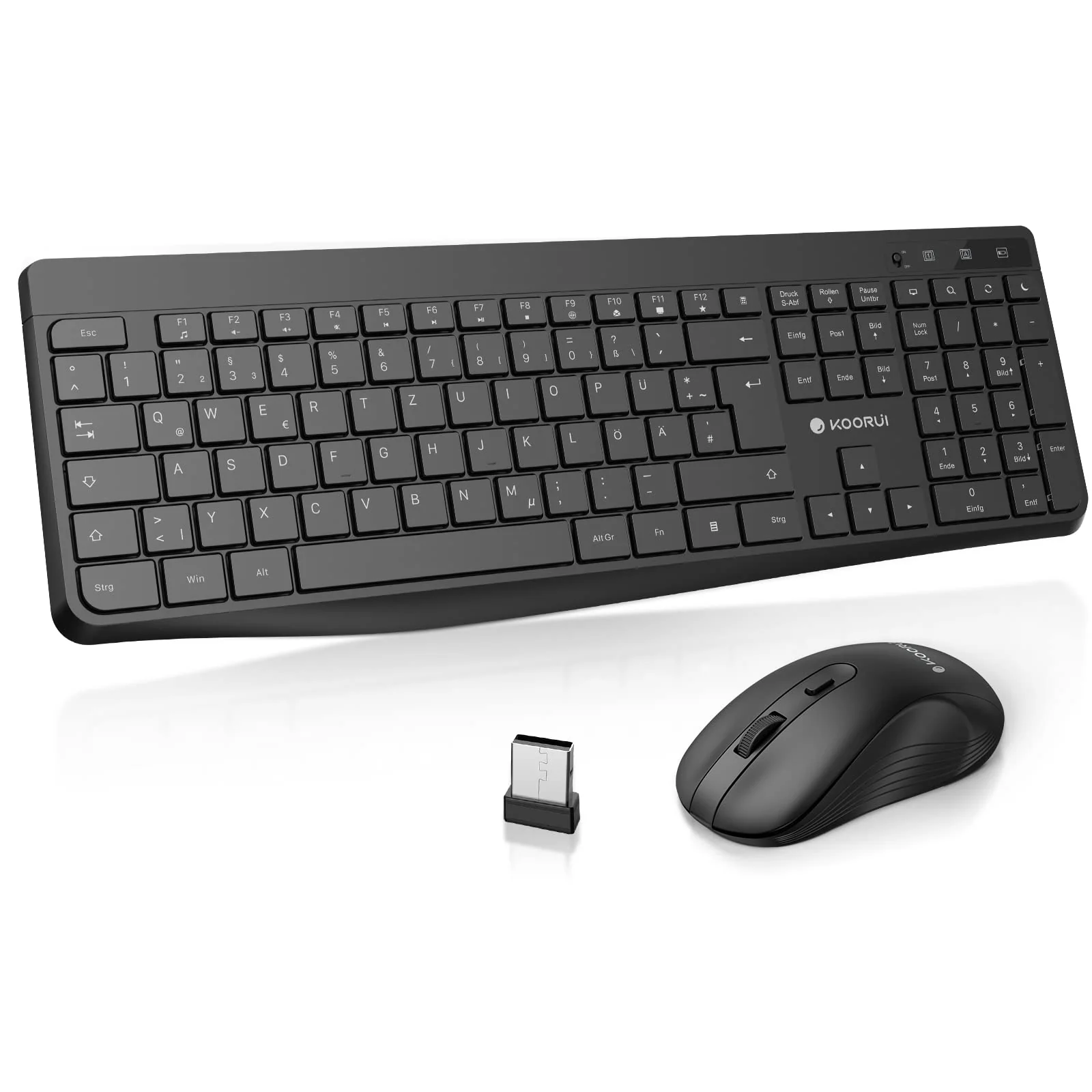 KOORUI Tastatur und Maus Kabellos, Leise Maus Tastatur Set Deutsches Layout QWERTZ mit 12 Funktionstasten 2.4 GHz Tastatur Maus Set für Windows,MacOS,Linux-Schwarz - Image 5