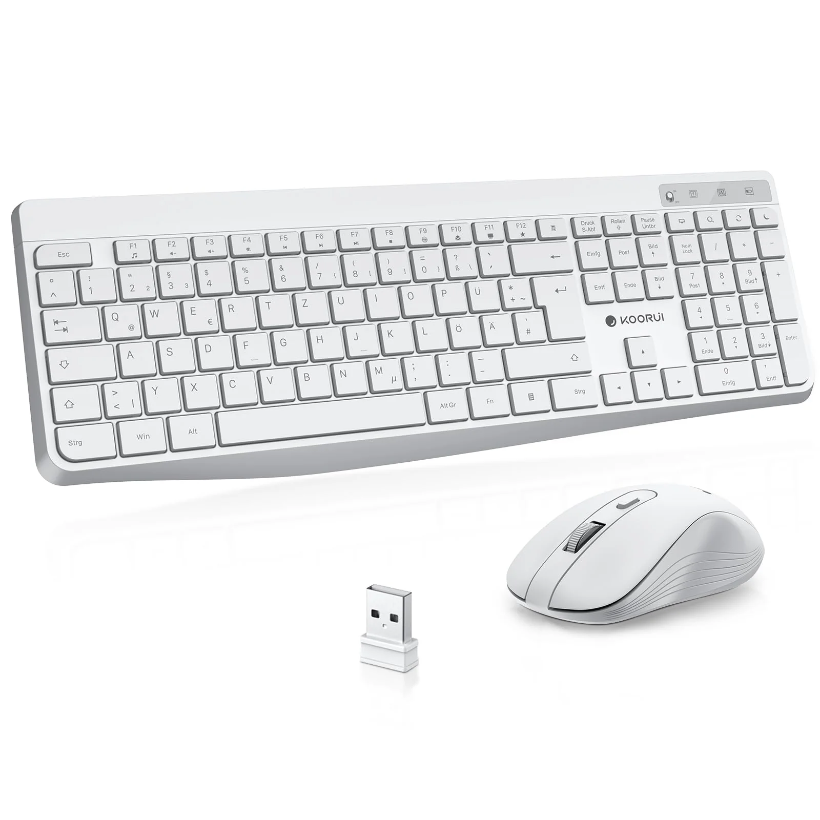 KOORUI Tastatur und Maus Kabellos, Leise Maus Tastatur Set Deutsches Layout QWERTZ mit 12 Funktionstasten 2.4 GHz Tastatur Maus Set für Windows, MacOS, Linux-Weiß (Batterie Nicht Enthalten) - Image 3