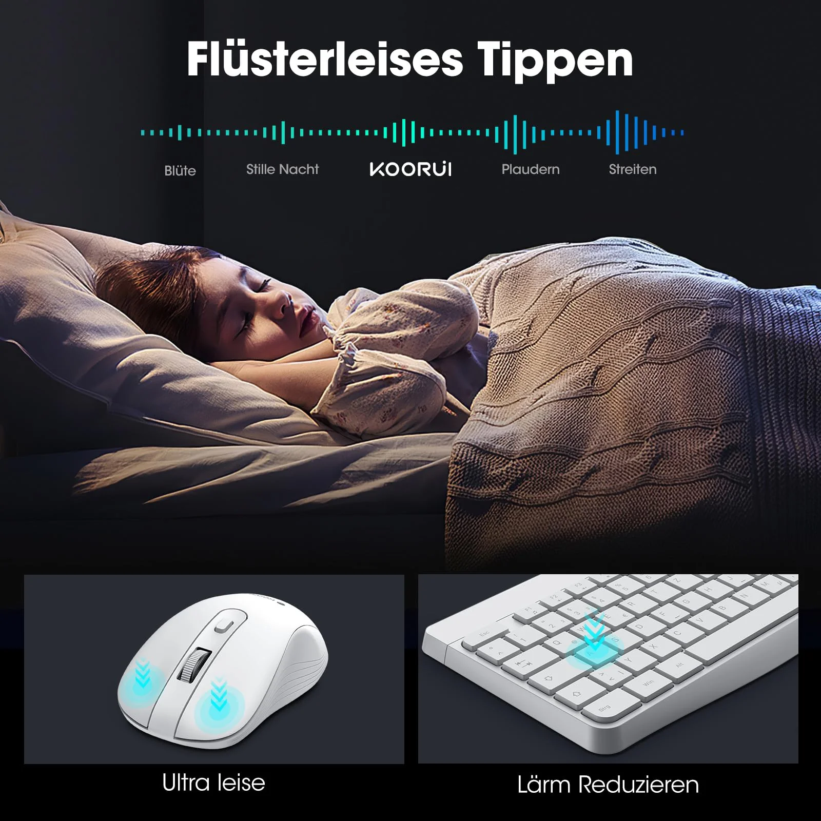 KOORUI Tastatur und Maus Kabellos, Leise Maus Tastatur Set Deutsches Layout QWERTZ mit 12 Funktionstasten 2.4 GHz Tastatur Maus Set für Windows, MacOS, Linux-Weiß (Batterie Nicht Enthalten) - Image 4