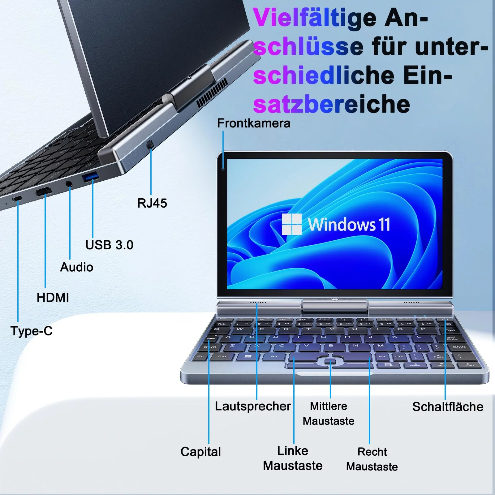 KOOSMILE 8" Touchscreen Laptop,Mini Laptops 2 in 1 Laptop mit Tastatur 12 GB LPDDR5-RAM, 512 GB/1 TB SSD, Wi-Fi 6, BT 5.2, HDMI, 2-MP-Kamera, Convertible-Notebook(N150-12GB+1TB) - Image 4
