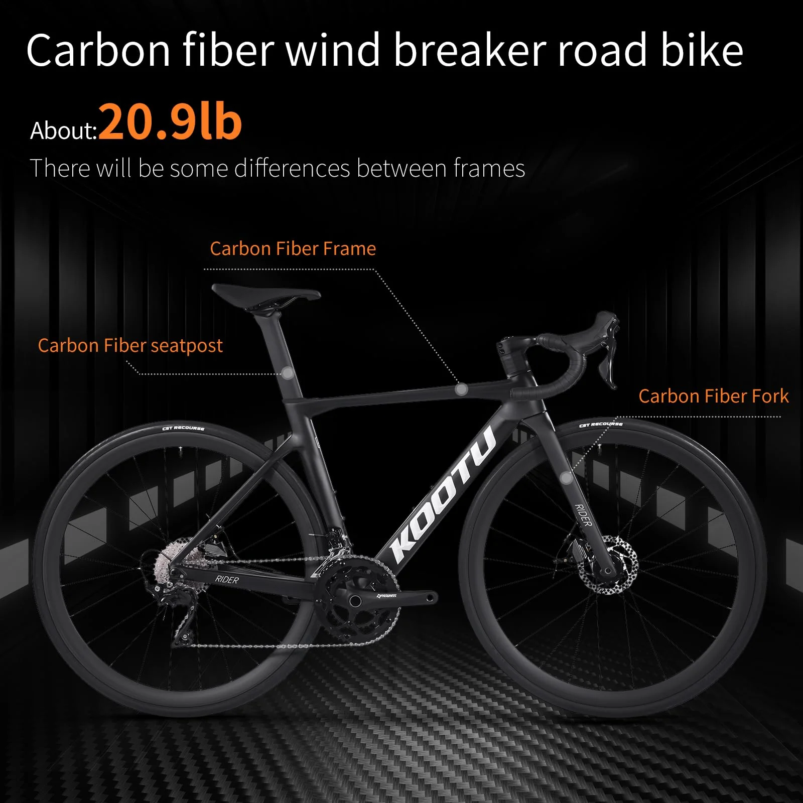 KOOTU Carbon Rennrad, T800 Leichtes Carbonfaser-Rahmen-Rennrad mit 105 R7000 22-Gang-Gruppenschaltung und mechanischer Scheibenbremse für Erwachsene. - Image 2
