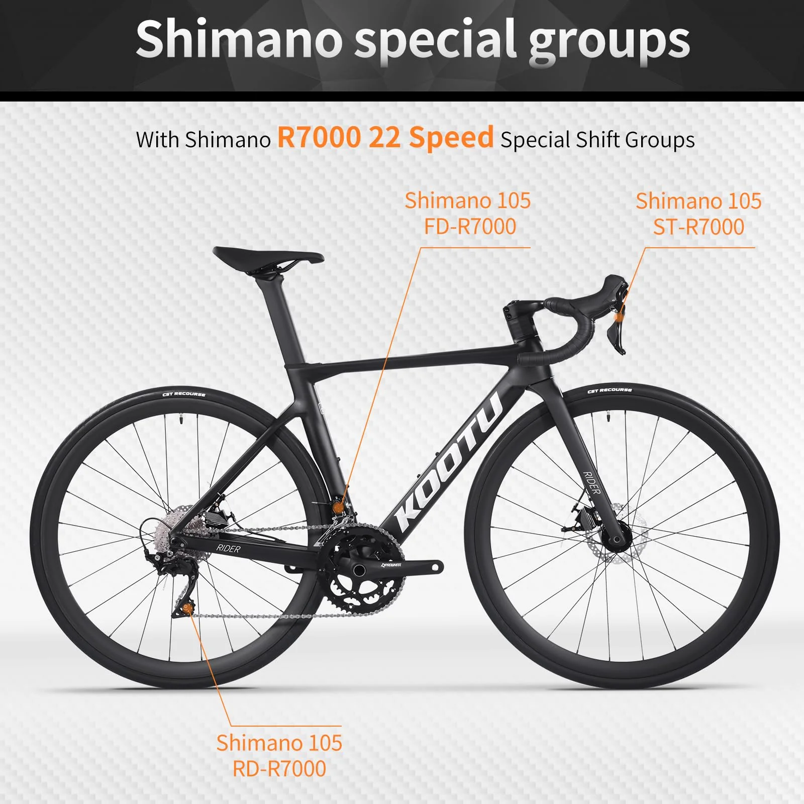 KOOTU Carbon Rennrad, T800 Leichtes Carbonfaser-Rahmen-Rennrad mit 105 R7000 22-Gang-Gruppenschaltung und mechanischer Scheibenbremse für Erwachsene. - Image 6