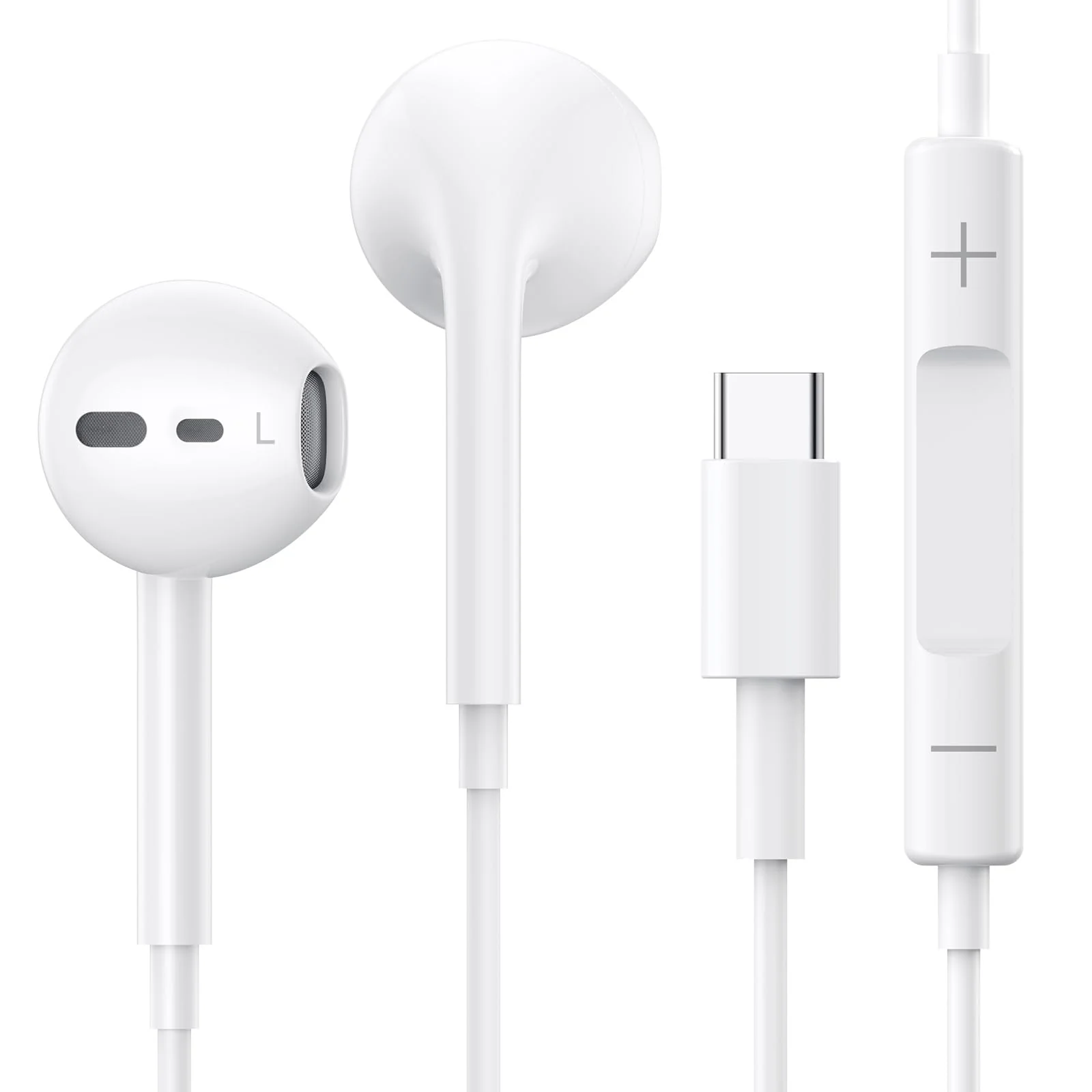 Kopfhörer mit Kabel USB C In Ear Kopfhörer Kopfhörer mit Mikrofon USBC Ohrhörer Typ C Kompatibel mit iPhone 15/15 Plus/15 Pro/15 Pro Max/16/16 Pro/iPad Pro/Air/Samsung Galaxy S24 S23 S22 S21 - Weiß