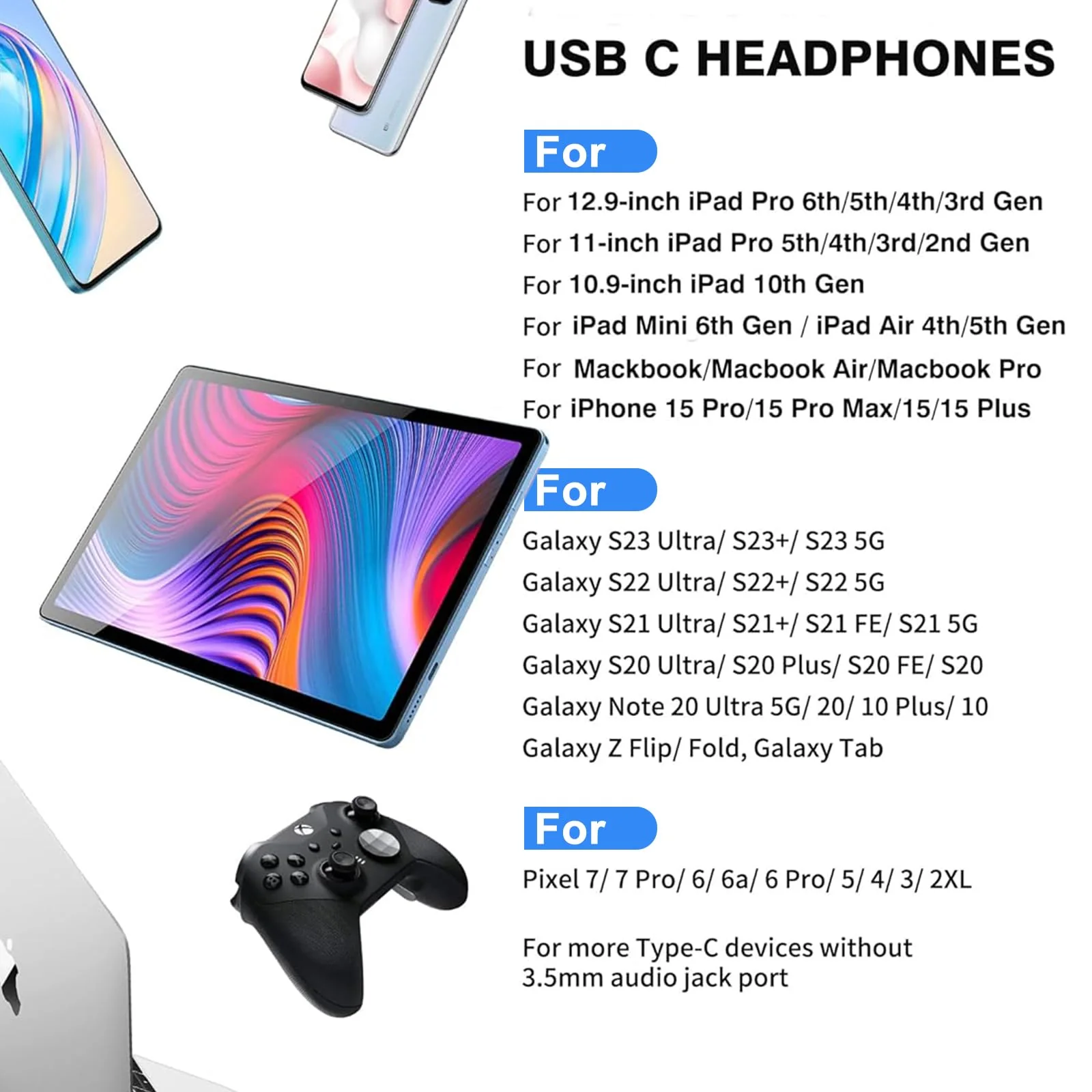 Kopfhörer mit Kabel USB C In Ear Kopfhörer Kopfhörer mit Mikrofon USBC Ohrhörer Typ C Kompatibel mit iPhone 15/15 Plus/15 Pro/15 Pro Max/16/16 Pro/iPad Pro/Air/Samsung Galaxy S24 S23 S22 S21 - Weiß - Image 7