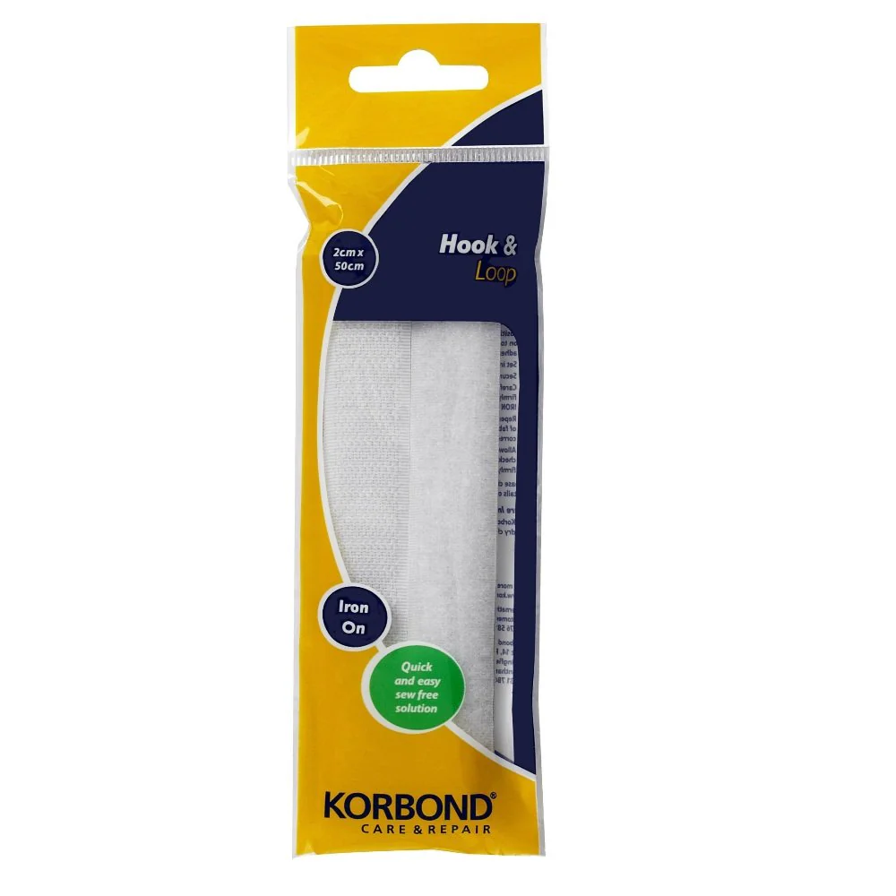 Korbond 110114 Klettverschluss zum Aufbügeln, 50 cm, Eisen, weiß, 2cm x 50cm