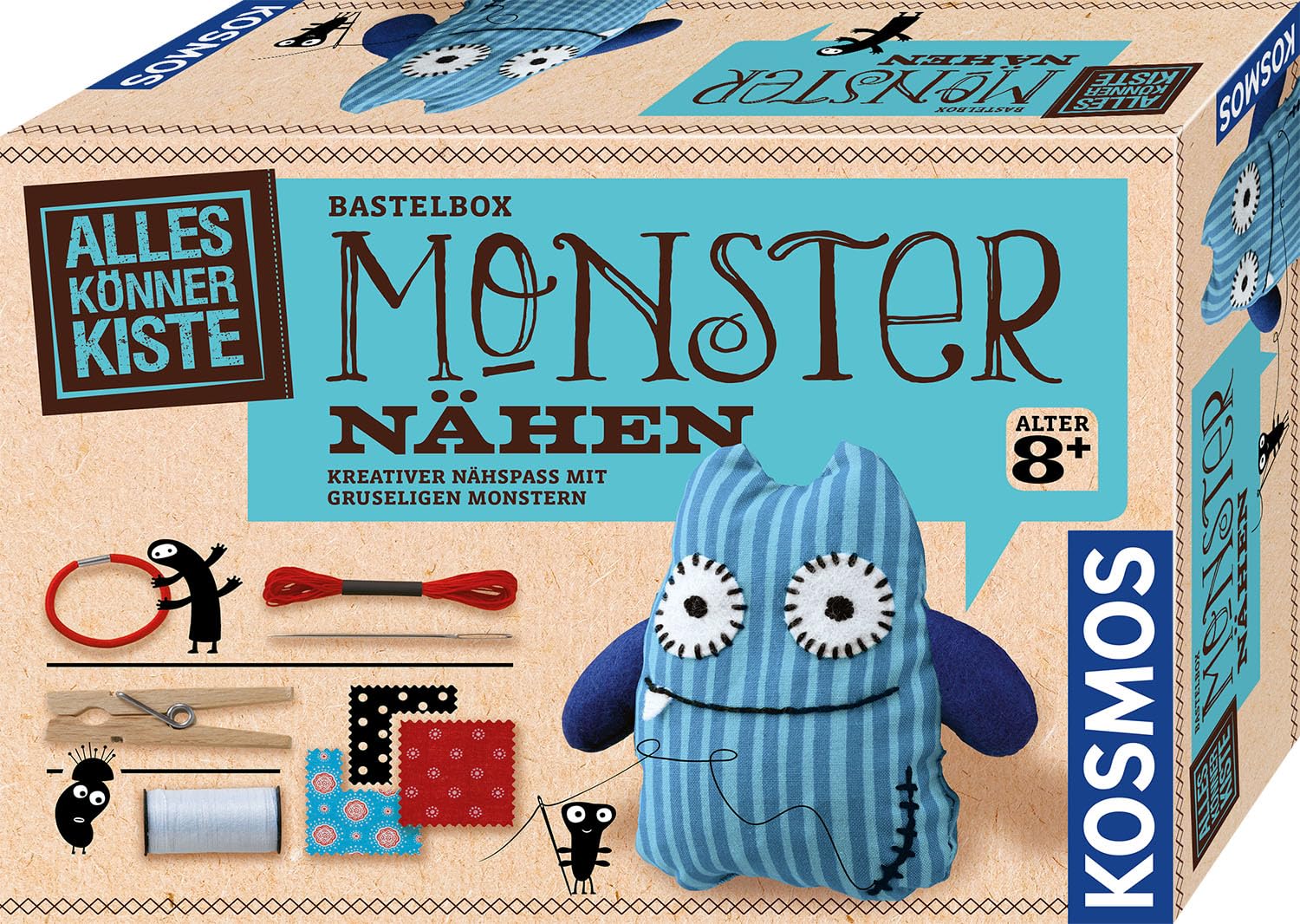 KOSMOS 604080 AllesKönnerKiste Monster nähen für Anfänger – DIYBastelset für Kinder ab 8 Jahren – das ideale Geschenk für den Kindergeburtstag