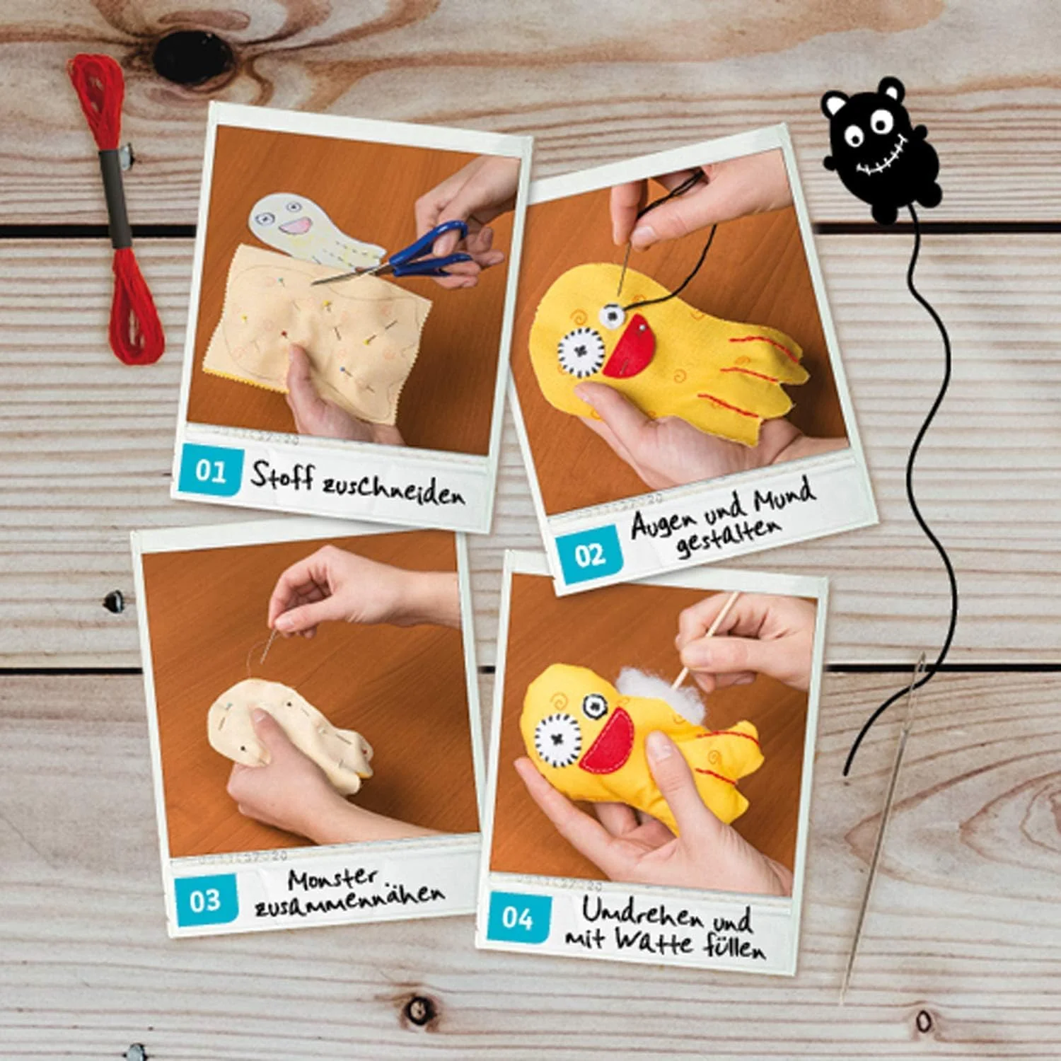 KOSMOS 604080 AllesKönnerKiste Monster nähen für Anfänger – DIYBastelset für Kinder ab 8 Jahren – das ideale Geschenk für den Kindergeburtstag - Image 6