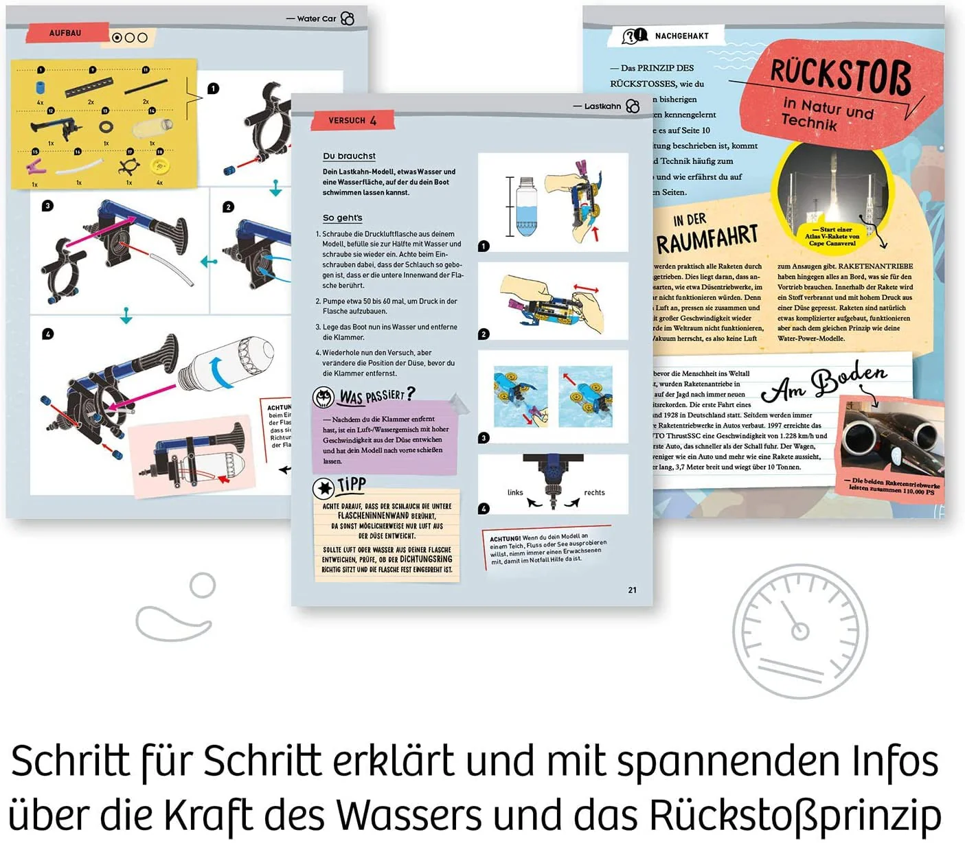 KOSMOS 620660 Water Power, Entdecke die Antriebskraft von Wasser, Bausatz für Raketen-Auto, Wasserpistole, Rasensprenger, Boot, Experimentierkasten für Kinder ab 8-12 Jahre, für drinnen und draußen - Image 3