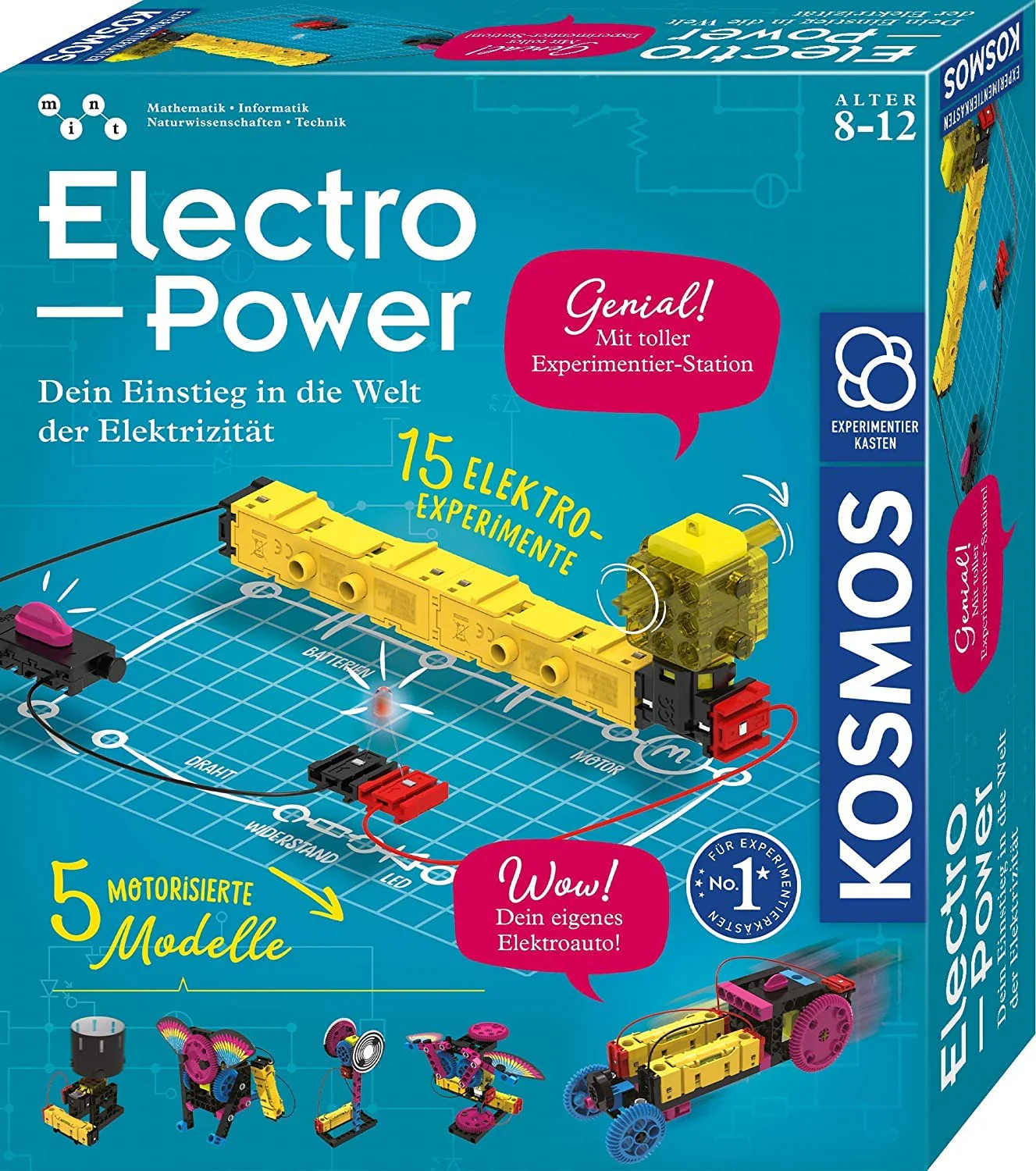 KOSMOS 620707 Electro Power – Einstieg in die Welt der Elektrizität, Amazon Exklusiv, Technik Experimentierkasten für Kinder ab 8 Jahre, Elektronik Baukasten mit 5 motorisierten Modellen