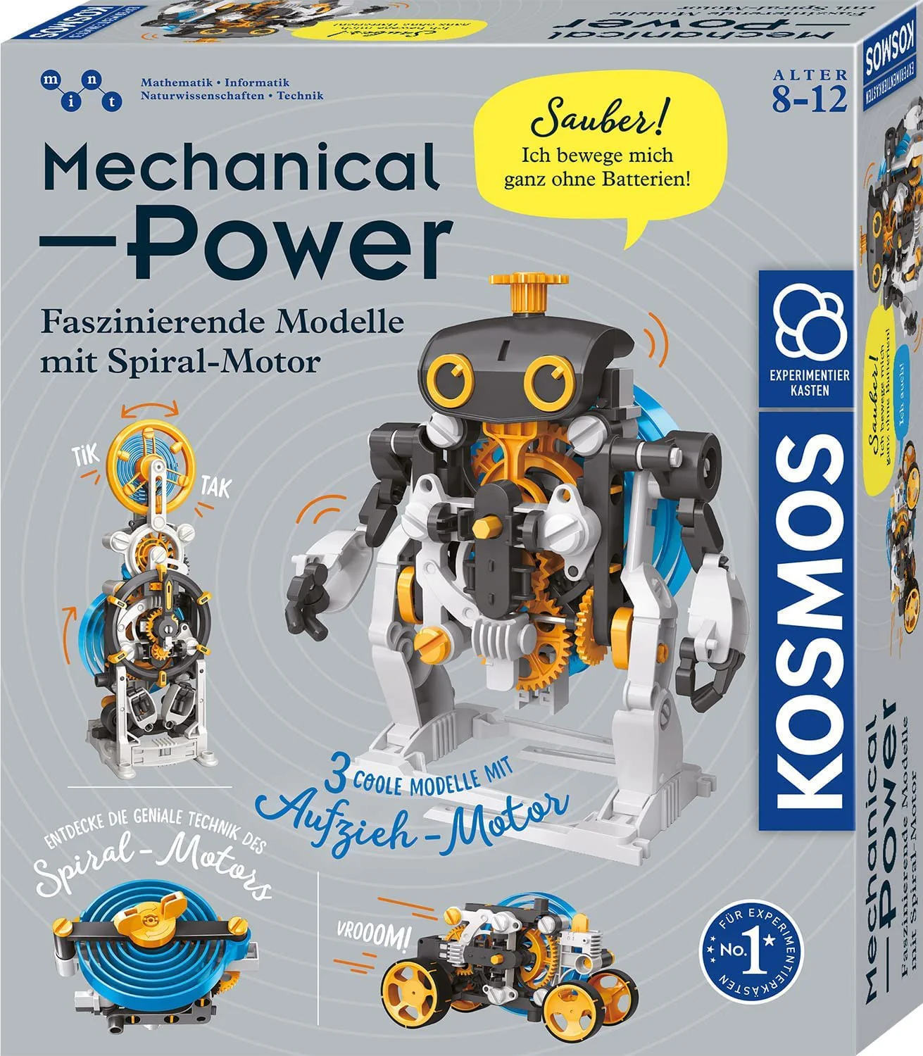 Kosmos 620783 Mechanical Power, Entdecke spielerisch Mechanik, Bausatz mit Spiral-Motor für Rennauto, Roboter und Timer, Experimentierkasten für Kinder ab 8-12 Jahre Bunt