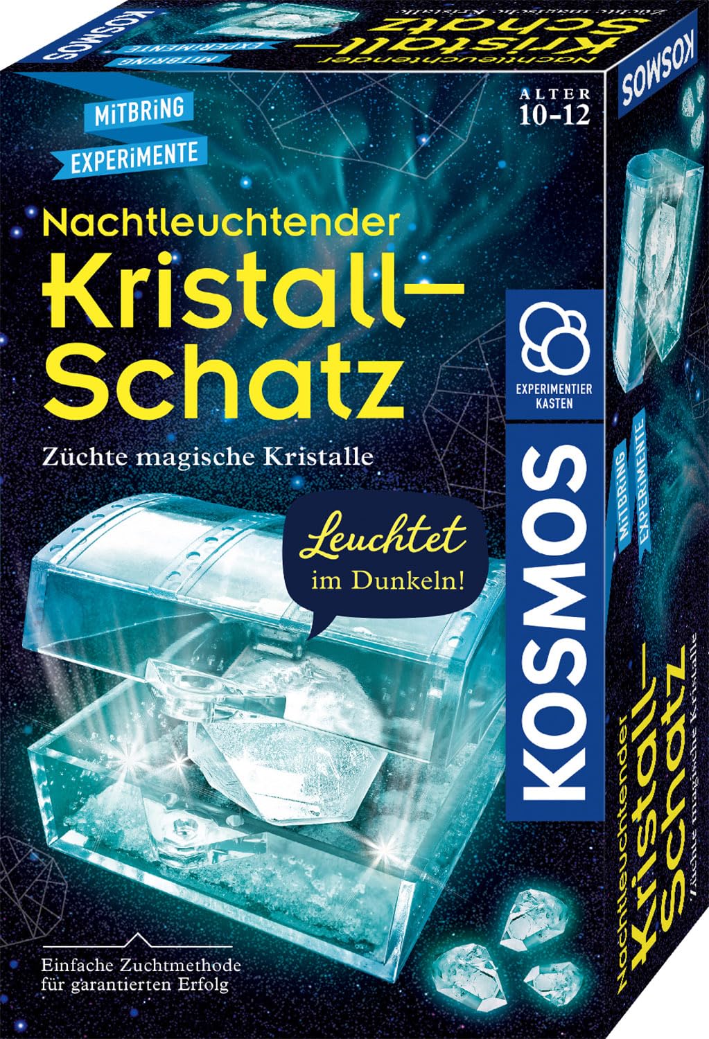 KOSMOS 645687 Nachtleuchtender Kristall Schatz, Kristalle selbst züchten,Experimentieren für Kinder ab 10 Jahre, Mitbringsel, kleines Geschenk