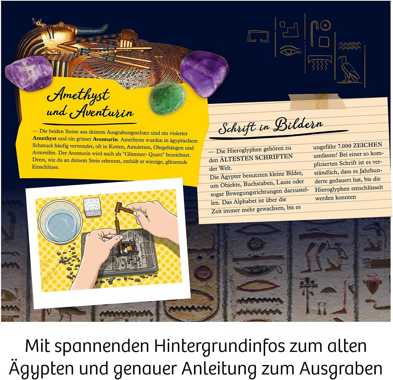 KOSMOS 658199 Pharaonen-Schatz, Ausgrabungs-Set, Grabe echte Edelsteine und Sarkophage selbst aus, mit Hammer und Meißel, Experimentierset für Kinder ab 7 Jahre - Image 4