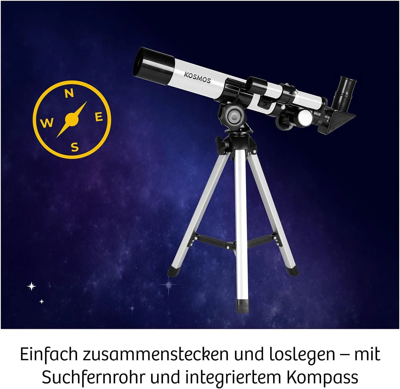 KOSMOS 676889 Entdecker-Teleskop, Starter-Set für Einsteiger und Kinder ab 8 Jahre, 2 Okulare für 20-fache od. 100-fache Vergrößerung, tragbares Reise-Teleskop, Experimentierkasten, Astronomie, Mint - Image 6