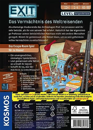 KOSMOS 682828 EXIT - Das Spiel - Das Vermächtnis des Weltreisenden, Level: Fortgeschrittene, Escape Room Spiel, EXIT Game für 1-4 Spieler ab 12 Jahre, EIN einmaliges Gesellschaftsspiel - Image 7