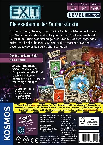KOSMOS 683689 EXIT - Das Spiel - Die Akademie der Zauberkünste, Level: Einsteiger, Escape Room Spiel, EXIT Game für 1 bis 4 Spieler ab 10 Jahre, EIN einmaliges Gesellschaftsspiel - Image 7