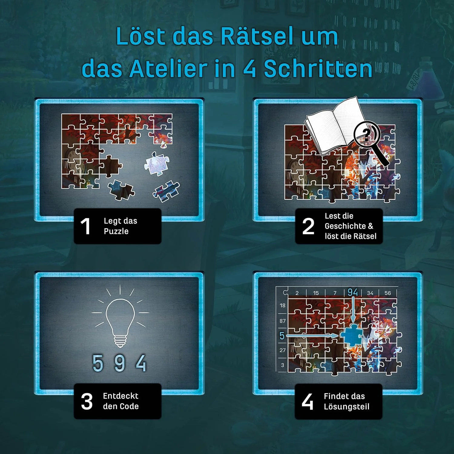 KOSMOS 683979 EXIT® – Das Puzzle: Das verborgene Atelier, 500 Teile Puzzle, für Erwachsene und Kinder ab 10 Jahren, Escape Room Puzzle für Einsteiger mit Rätseln - Image 4