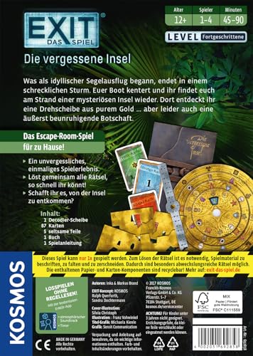 Kosmos 692858 EXIT - Das Spiel - Die vergessene Insel, Level: Fortgeschrittene, Escape Room Spiel, EXIT Game für 1-4 Spieler ab 12 Jahre, EIN einmaliges Gesellschaftsspiel - Image 6