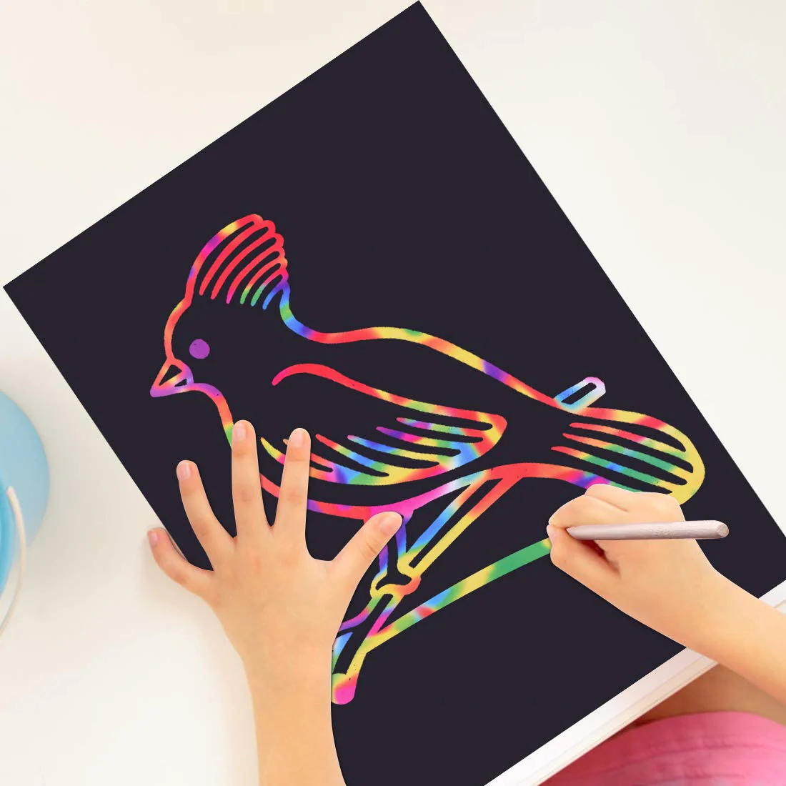 Kratzbilder Set,Kratzpapier Set, 50 Große Blätter Regenbogen Kratzpapier zum Zeichnen und Basteln | mit Schablonen, Holzstiften und Stickern (13 x 19cm) - Image 4