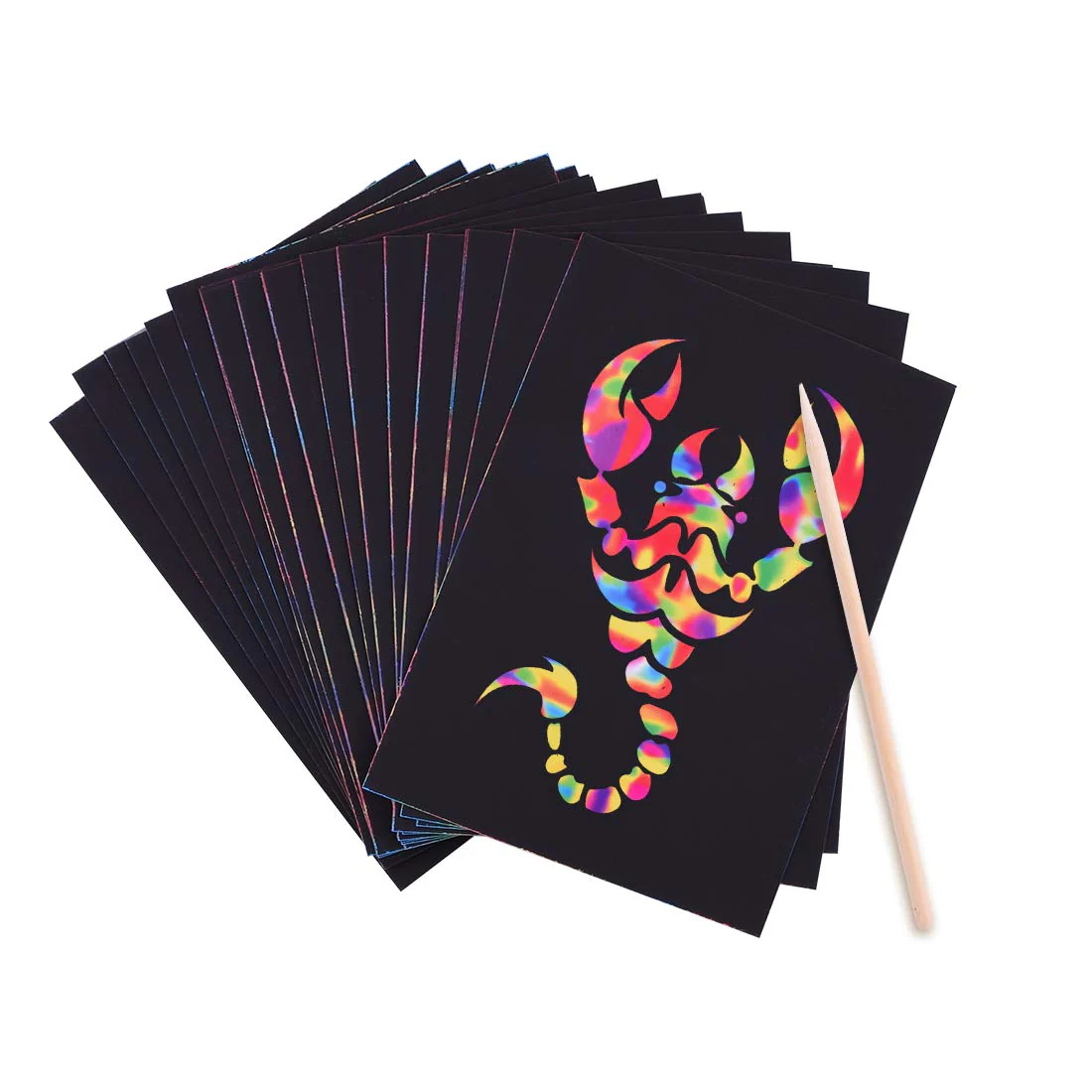 Kratzbilder Set,Kratzpapier Set, 50 Große Blätter Regenbogen Kratzpapier zum Zeichnen und Basteln | mit Schablonen, Holzstiften und Stickern (13 x 19cm) - Image 6
