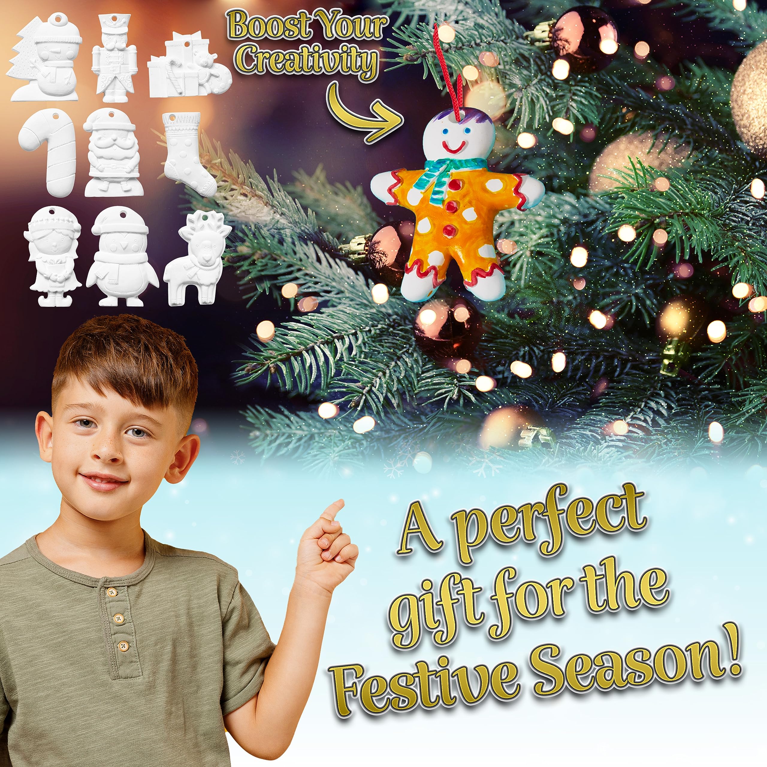 KreativeKraft Weihnachtsdeko Bastelset Kinder, Gips Figuren zum Bemalen, DIY Bastelsets für Kinder (10er-Set) - Image 4