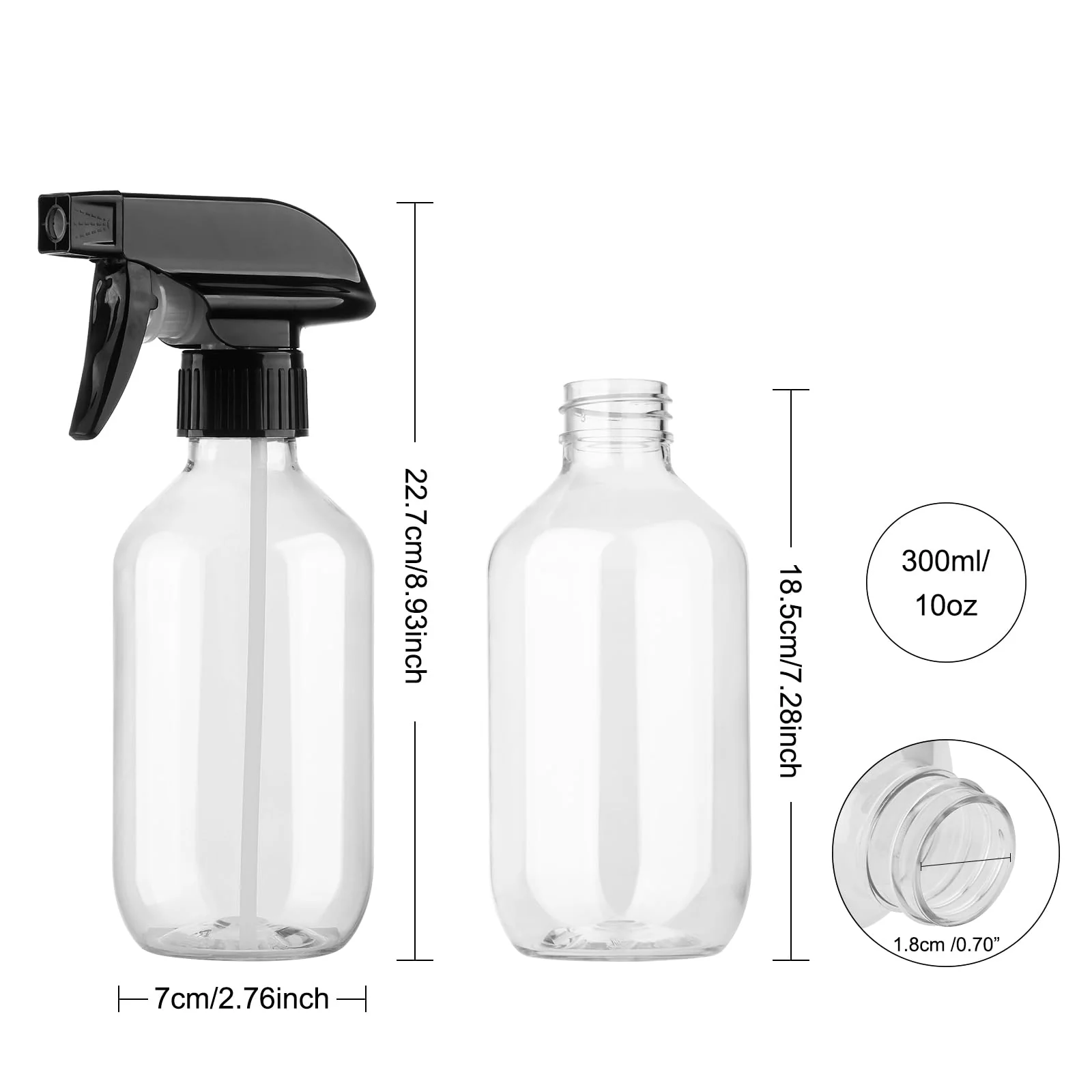KREMORV Kunststoff Sprühflaschen 300ml Leere nachfüllbare Transparent und Braun Sprühflasche Verstellbarem Sprühkopf für Pflanzen, Haarpflege, Autoglasreinigung - Image 2