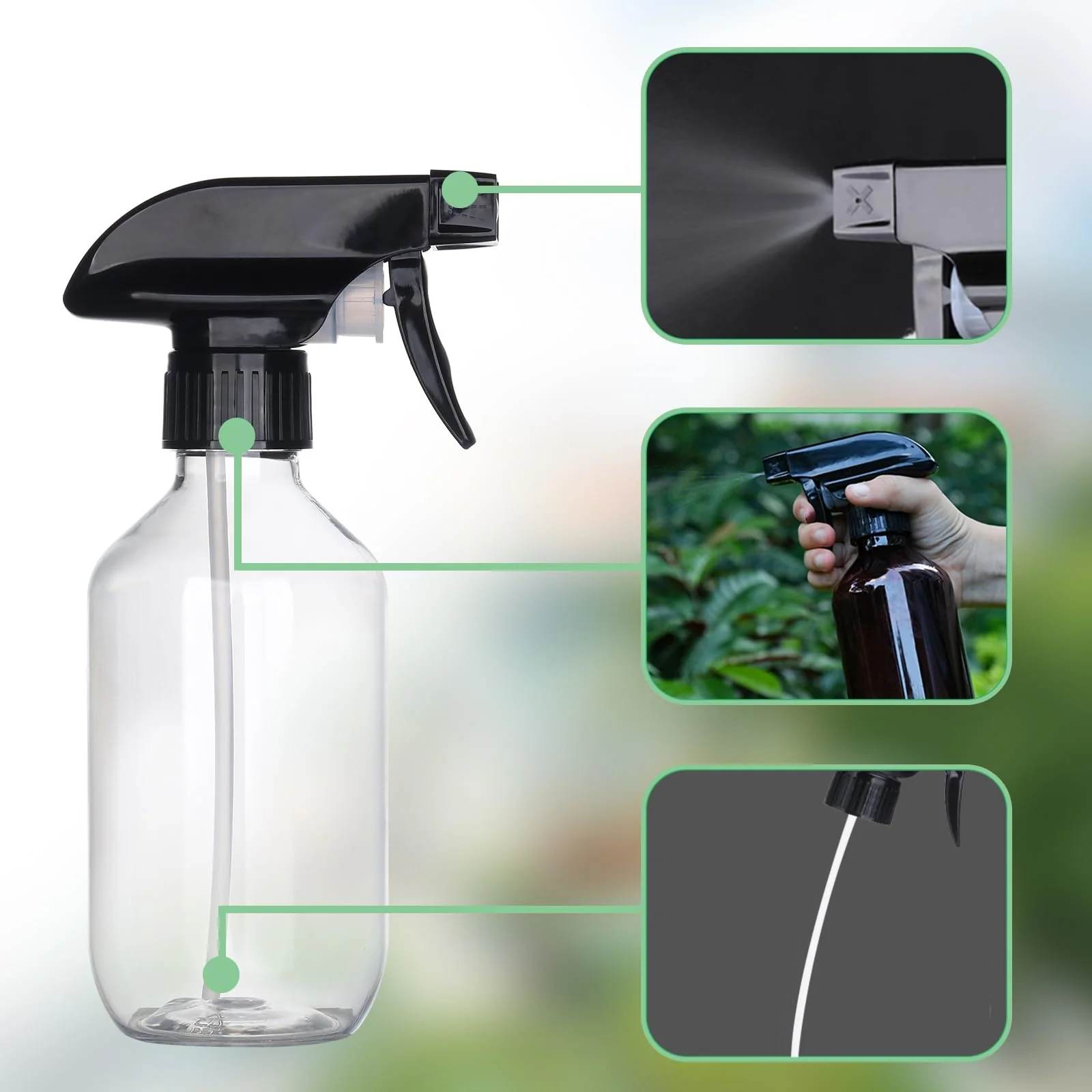 KREMORV Kunststoff Sprühflaschen 300ml Leere nachfüllbare Transparent und Braun Sprühflasche Verstellbarem Sprühkopf für Pflanzen, Haarpflege, Autoglasreinigung - Image 6