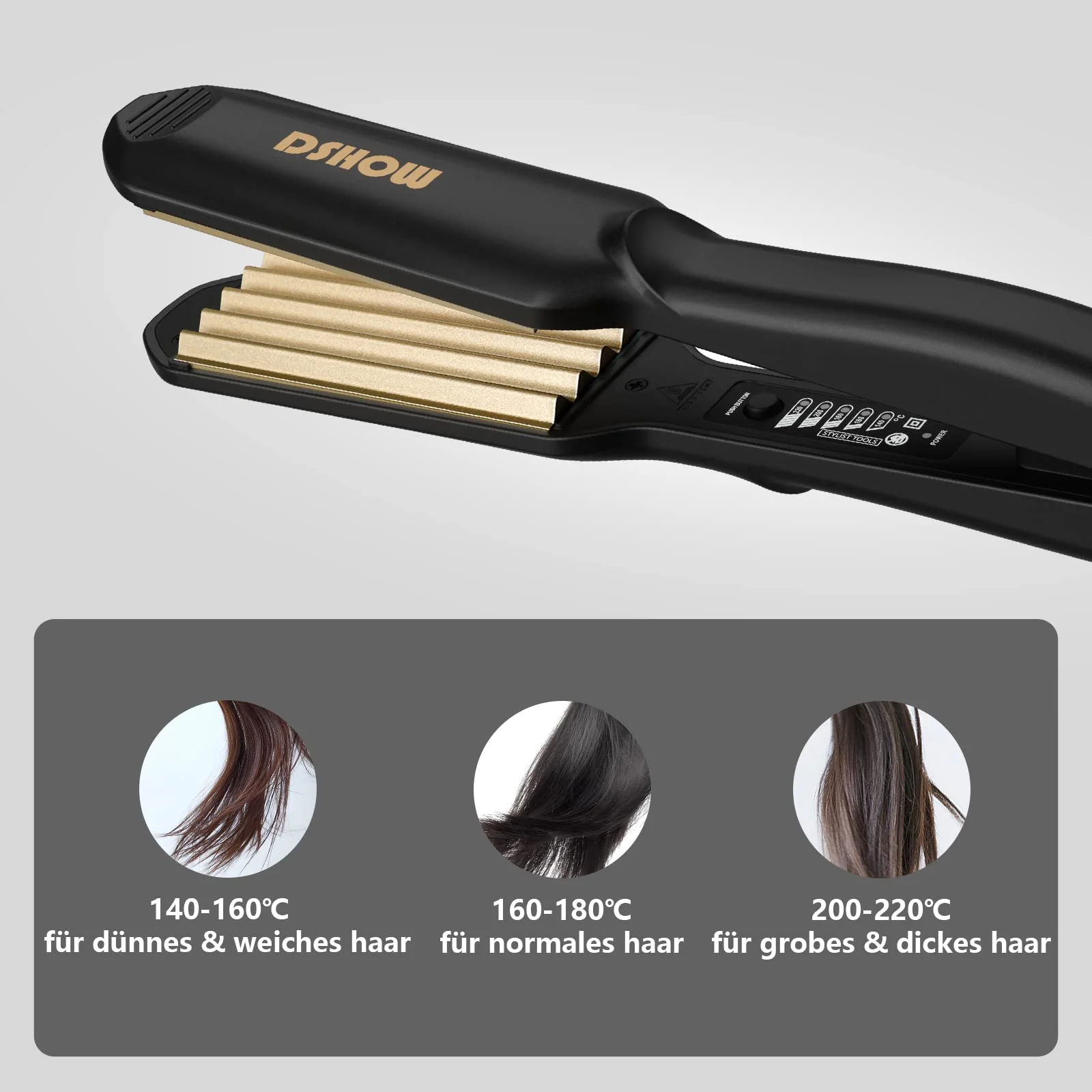 Kreppeisen für die Haare DSHOW Keramik Crimping iron for Hair Glätteisen Haarglätter Kreppeisen und Schnellaufheizung für Glattes und Crimper Haar (Schwarz) - Image 4