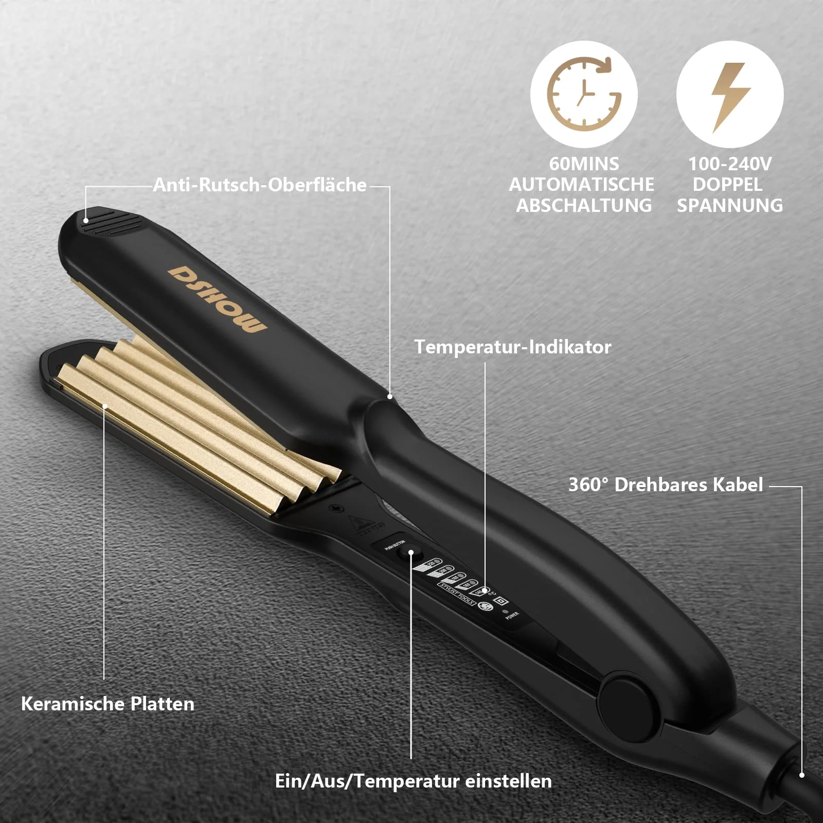 Kreppeisen für die Haare DSHOW Keramik Crimping iron for Hair Glätteisen Haarglätter Kreppeisen und Schnellaufheizung für Glattes und Crimper Haar (Schwarz) - Image 5