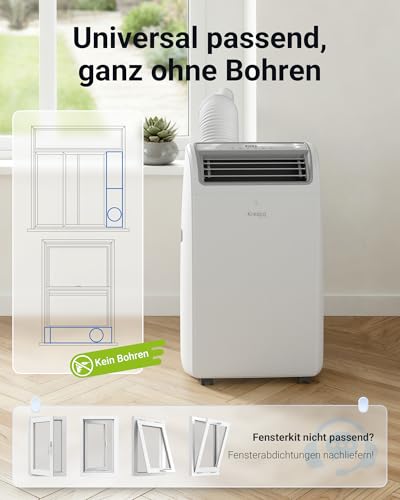 KresicoKlima Mobile Klimaanlage 12000 BTU, Klimaanlage mobil mit Abluftschlauch, Mobiles Klimagerät mit Abluftschlauch für Räume bis zu 43m²/120m³, Klimagerät mit Timer, R290, weiß - Image 6