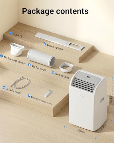 KresicoKlima Mobile Klimaanlage 12000 BTU, Klimaanlage mobil mit Abluftschlauch, Mobiles Klimagerät mit Abluftschlauch für Räume bis zu 43m²/120m³, Klimagerät mit Timer, R290, weiß - Image 7