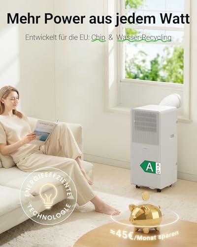 KresicoKlima Mobile Klimaanlage 13200 BTU, Klimaanlage mobil mit Abluftschlauch, Mobiles Klimagerät mit Abluftschlauch für Räume bis zu 50m²/125m³, Klimagerät mit Timer, R290, weiß - Image 5