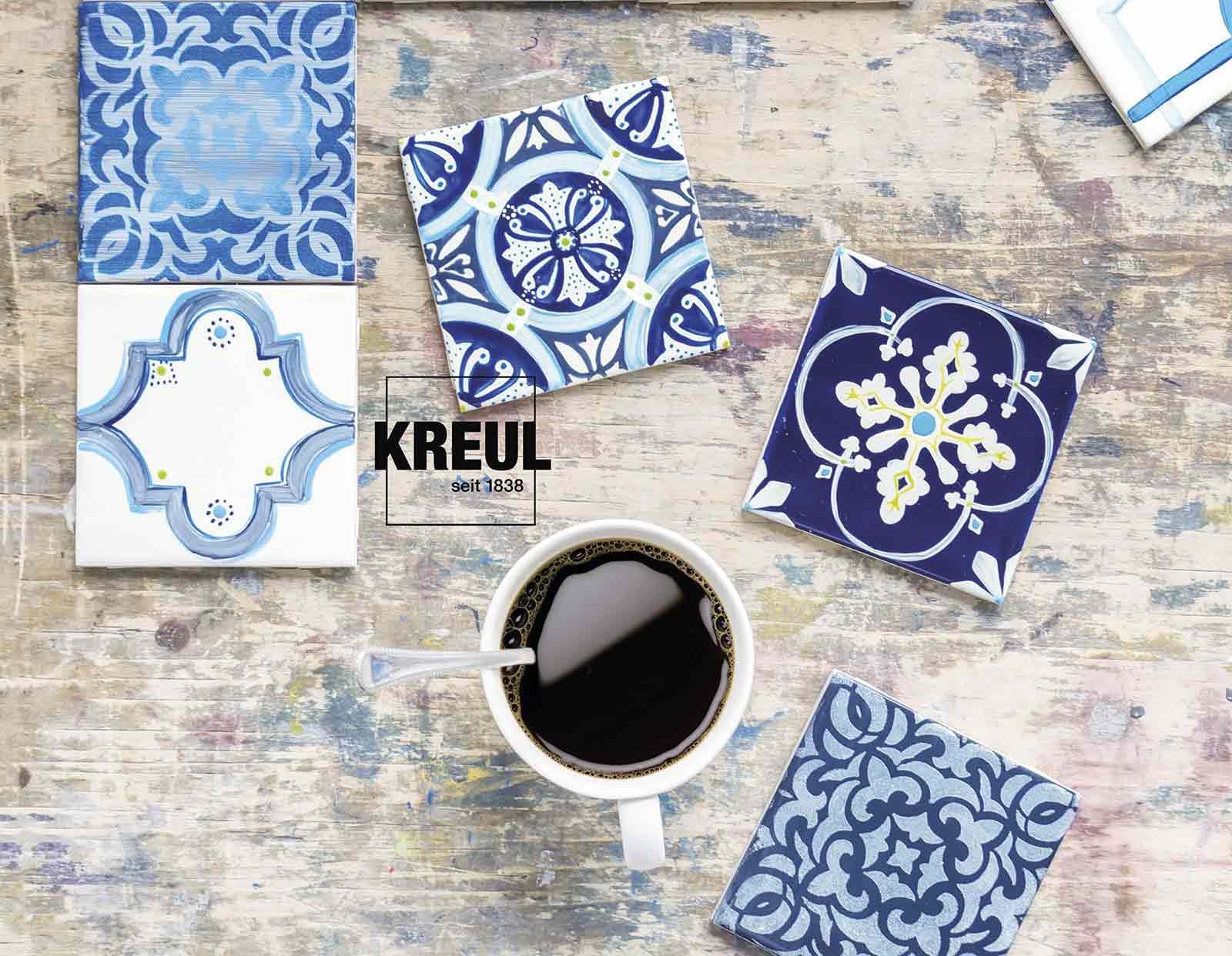 KREUL 16600 - Glass & Porcelain Set Classic, 6 x 20 ml in gelb, rot, blau, grün, cognac und schwarz sowie ein Pinsel, brillante, deckende Glas- und Porzellanmalfarbe auf Wasserbasis - Image 3