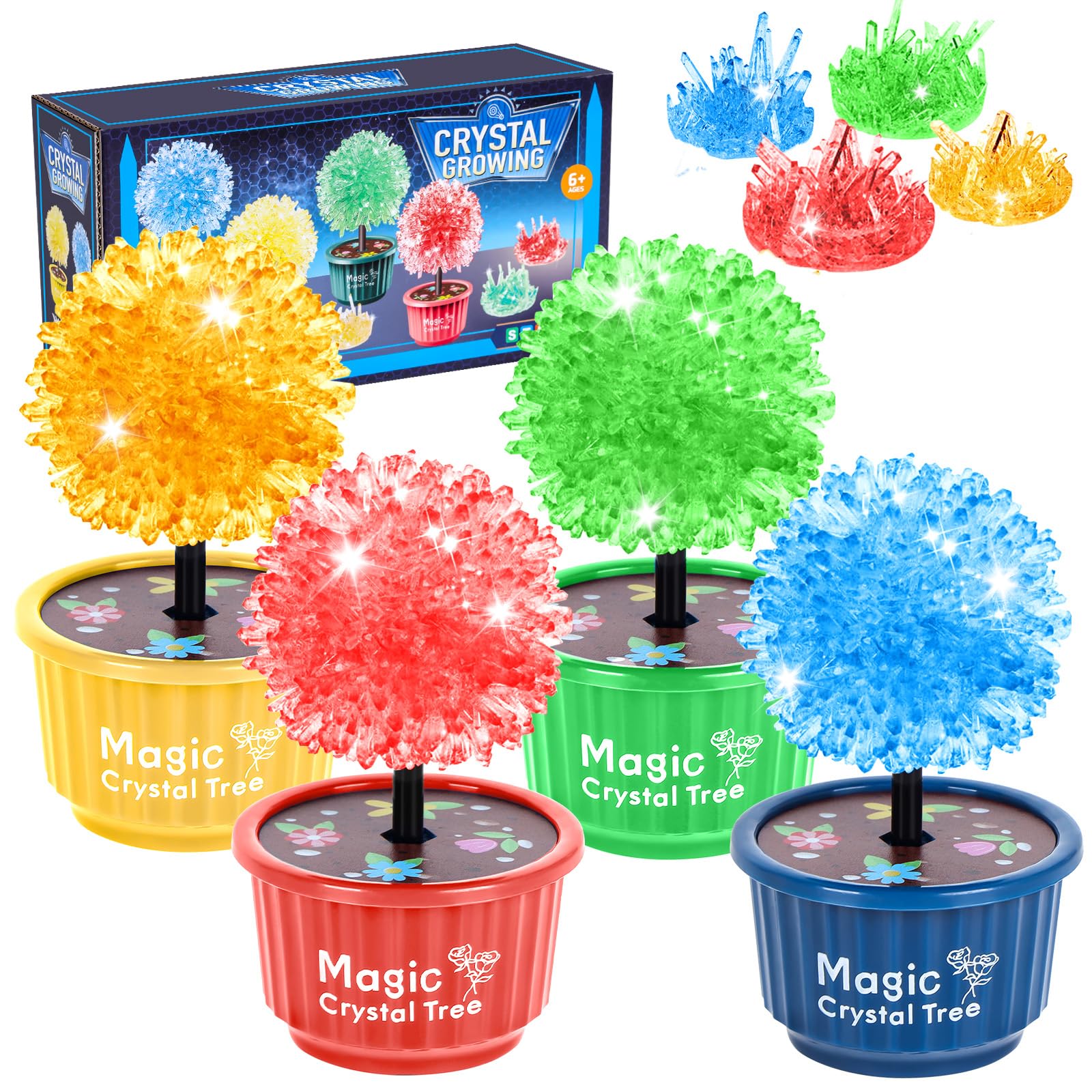Kristalle züchten selbst(4 Blumen herstellen) 24-stündiges schnelles Wachstum Experimentierkästen,Deko,STEM-Bildung/DIY/Handwerkskunst,Spielzeug für Kinder im Alter von 6-9 Jungen und Mädchen