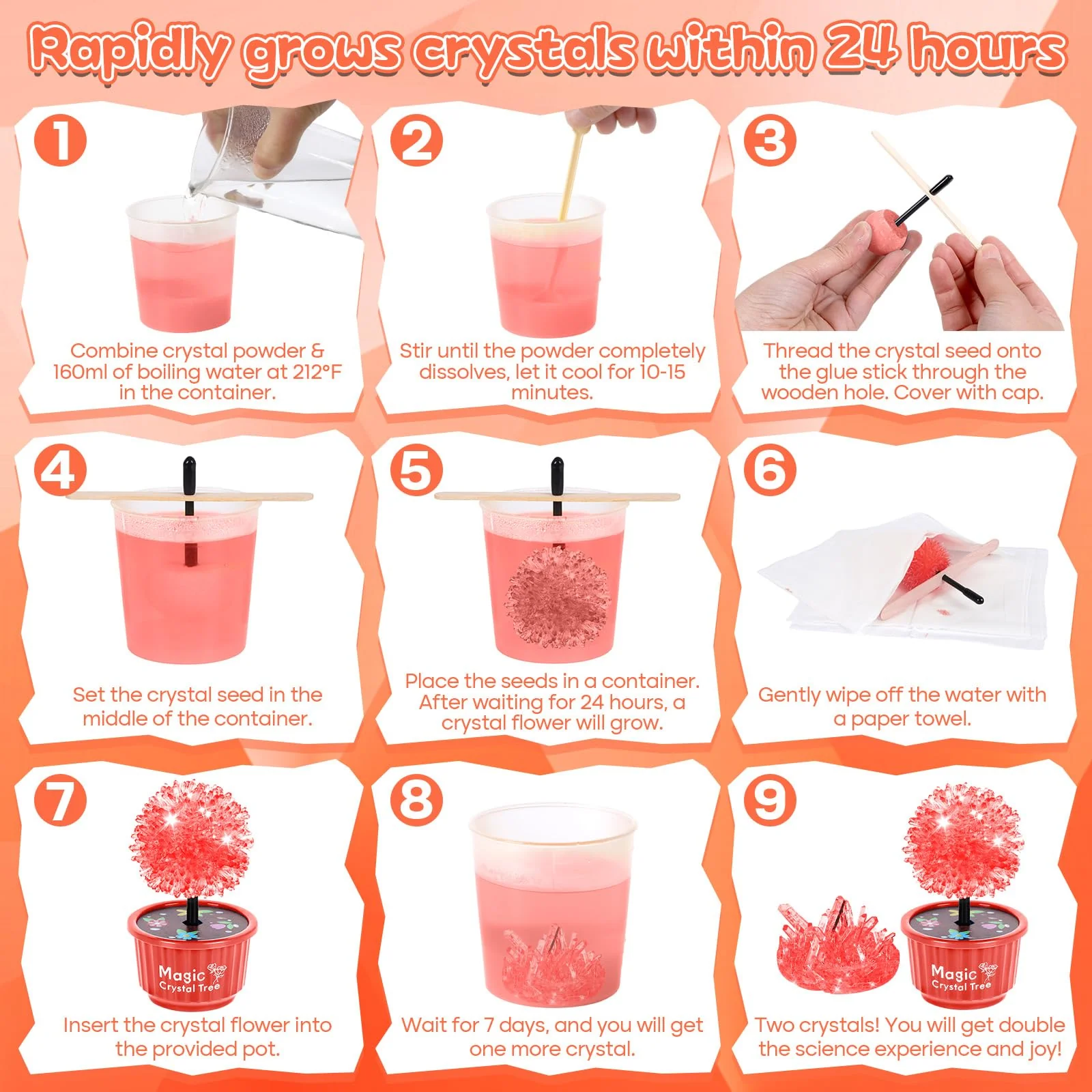 Kristalle züchten selbst(4 Blumen herstellen) 24-stündiges schnelles Wachstum Experimentierkästen,Deko,STEM-Bildung/DIY/Handwerkskunst,Spielzeug für Kinder im Alter von 6-9 Jungen und Mädchen - Image 3
