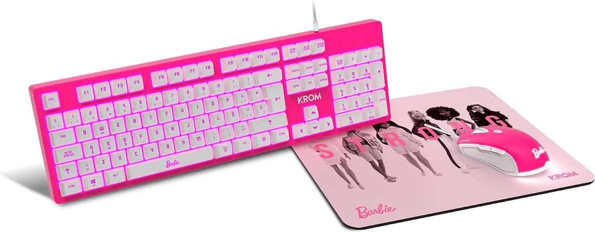 KROM Maus und -Mausunterlage Barbie Edition Kandy - Weiße LED-Membrantastatur, Maus optischem Sensor 6400 DPI, Mause-Matte hat eine Gummibasis, Italienisch Layout, pink - Image 16