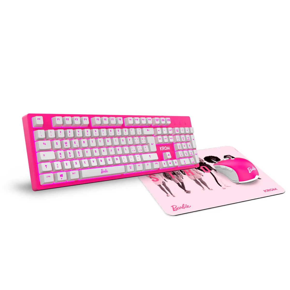 KROM Maus und -Mausunterlage Barbie Edition Kandy - Weiße LED-Membrantastatur, Maus optischem Sensor 6400 DPI, Mause-Matte hat eine Gummibasis, Italienisch Layout, pink - Image 5