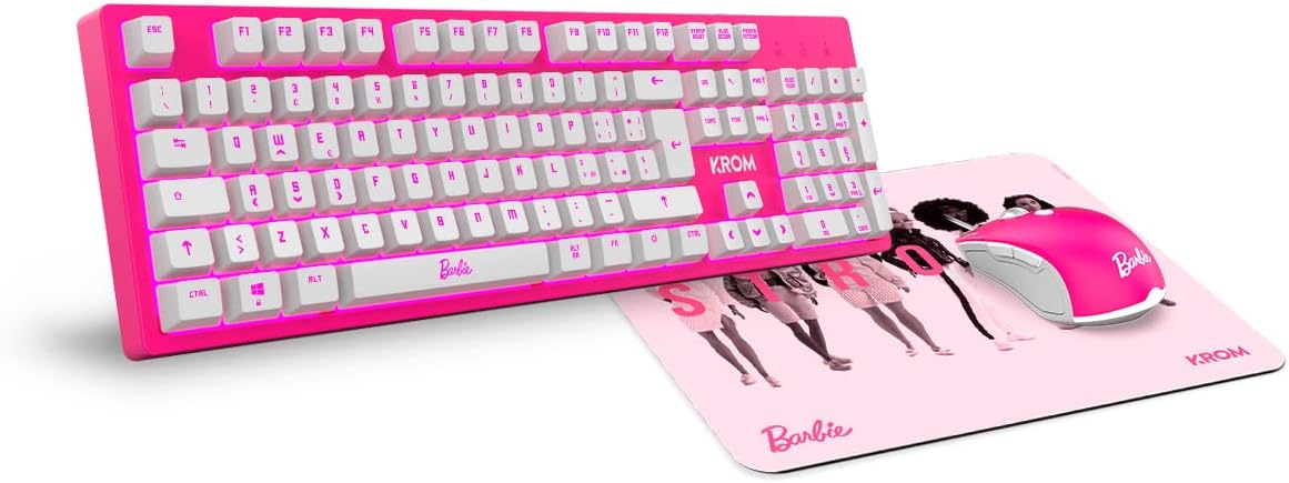 KROM Maus und -Mausunterlage Barbie Edition Kandy - Weiße LED-Membrantastatur, Maus optischem Sensor 6400 DPI, Mause-Matte hat eine Gummibasis, Italienisch Layout, pink - Image 6