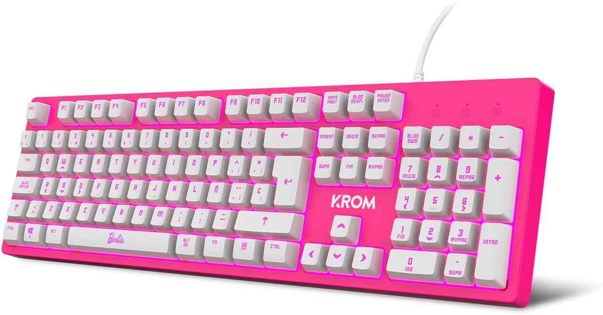KROM Maus und -Mausunterlage Barbie Edition Kandy - Weiße LED-Membrantastatur, Maus optischem Sensor 6400 DPI, Mause-Matte hat eine Gummibasis, Italienisch Layout, pink - Image 7