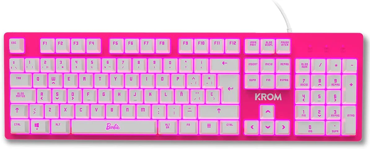 KROM Maus und -Mausunterlage Barbie Edition Kandy - Weiße LED-Membrantastatur, Maus optischem Sensor 6400 DPI, Mause-Matte hat eine Gummibasis, Italienisch Layout, pink - Image 9
