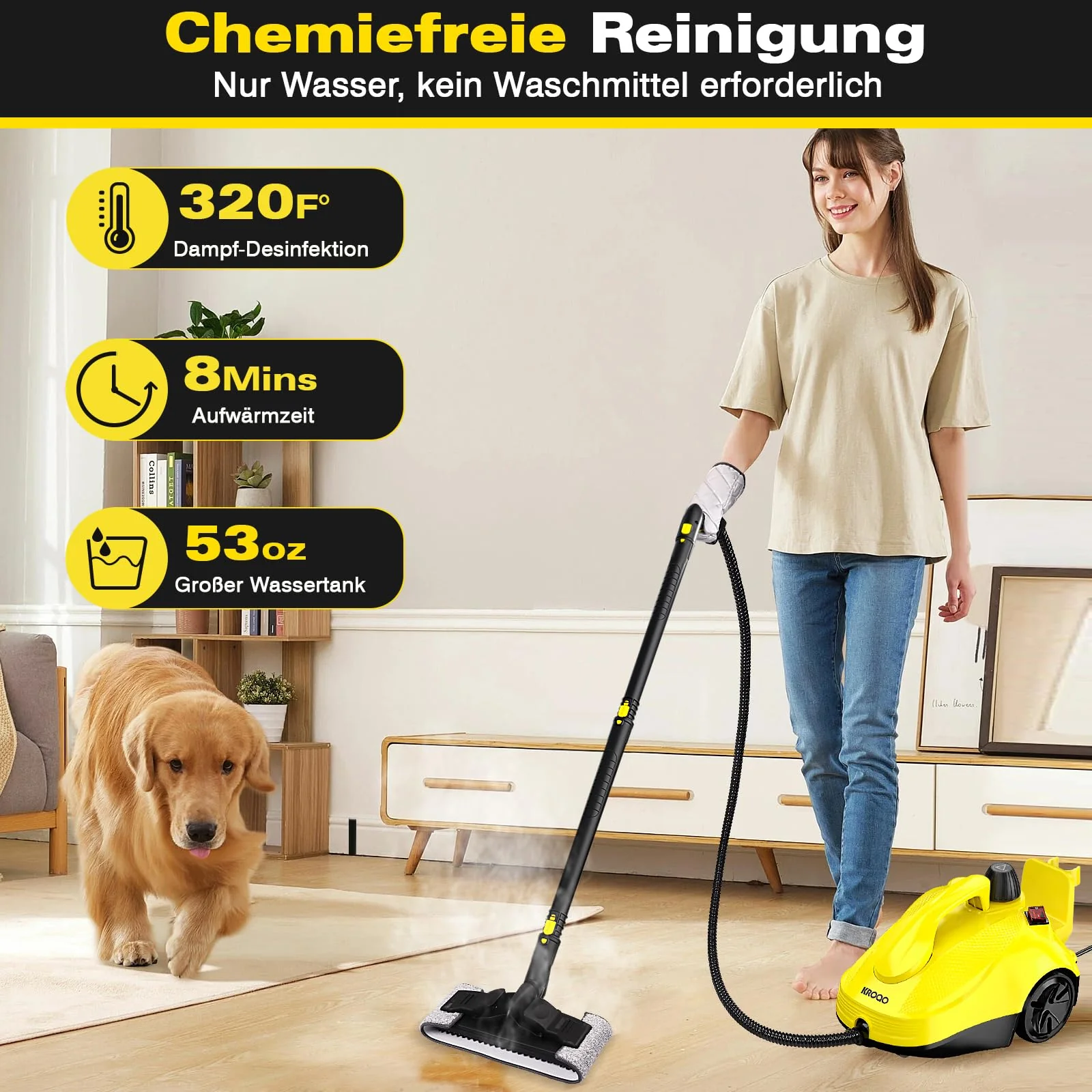 KROQO Dampfreiniger,Mehrzweck-Dampfreiniger Handgerät,Dampfreiniger für alles mit 23-Zubehörteilen,Entfernen von Tapeten,Boden,Teppich,Sofa,Polstermöbel,Auto,Fliesen,Polster,Bad- 1.5L Steam Cleaner - Image 4