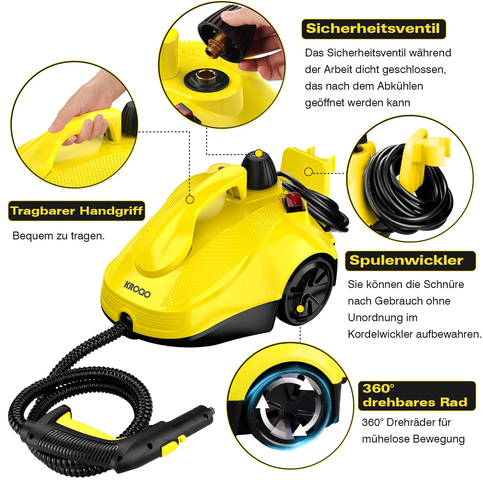 KROQO Dampfreiniger,Mehrzweck-Dampfreiniger Handgerät,Dampfreiniger für alles mit 23-Zubehörteilen,Entfernen von Tapeten,Boden,Teppich,Sofa,Polstermöbel,Auto,Fliesen,Polster,Bad- 1.5L Steam Cleaner - Image 5