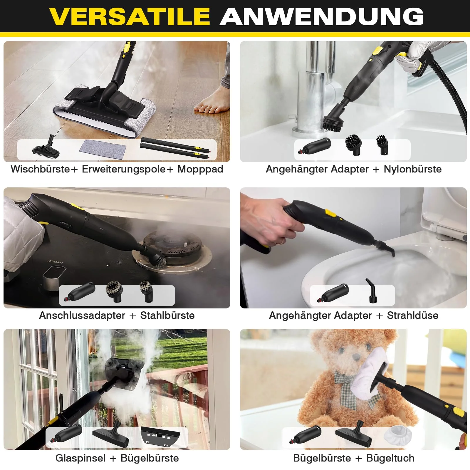 KROQO Dampfreiniger,Mehrzweck-Dampfreiniger Handgerät,Dampfreiniger für alles mit 23-Zubehörteilen,Entfernen von Tapeten,Boden,Teppich,Sofa,Polstermöbel,Auto,Fliesen,Polster,Bad- 1.5L Steam Cleaner - Image 6