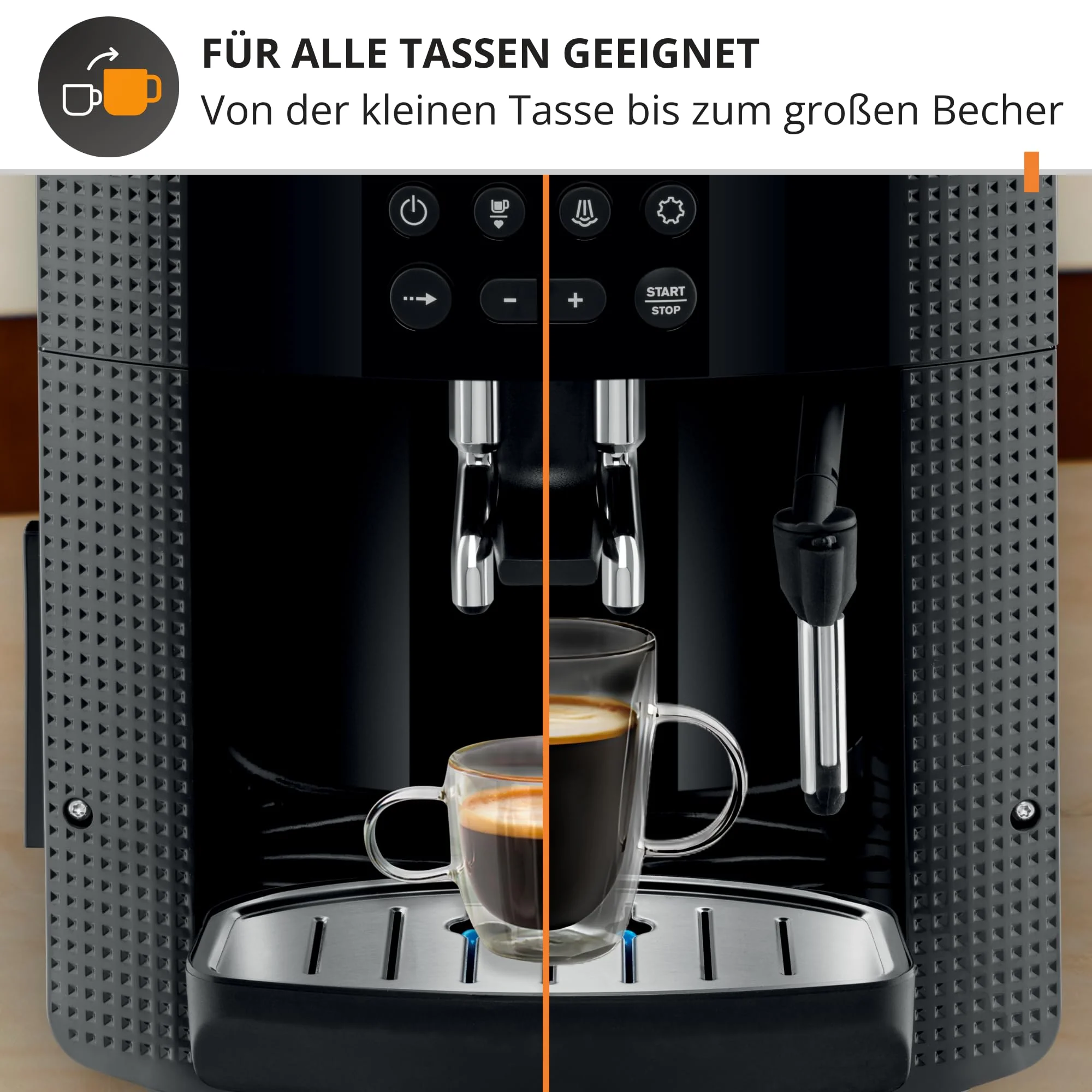 Krups Essential Kaffeevollautomat mit Milchschlauch, 2-Tassen-Funktion, LCD-Display, Einfache Reinigung, Kaffeemaschine, TÜV-Siegel, Schwarz, EA816031 - Image 5