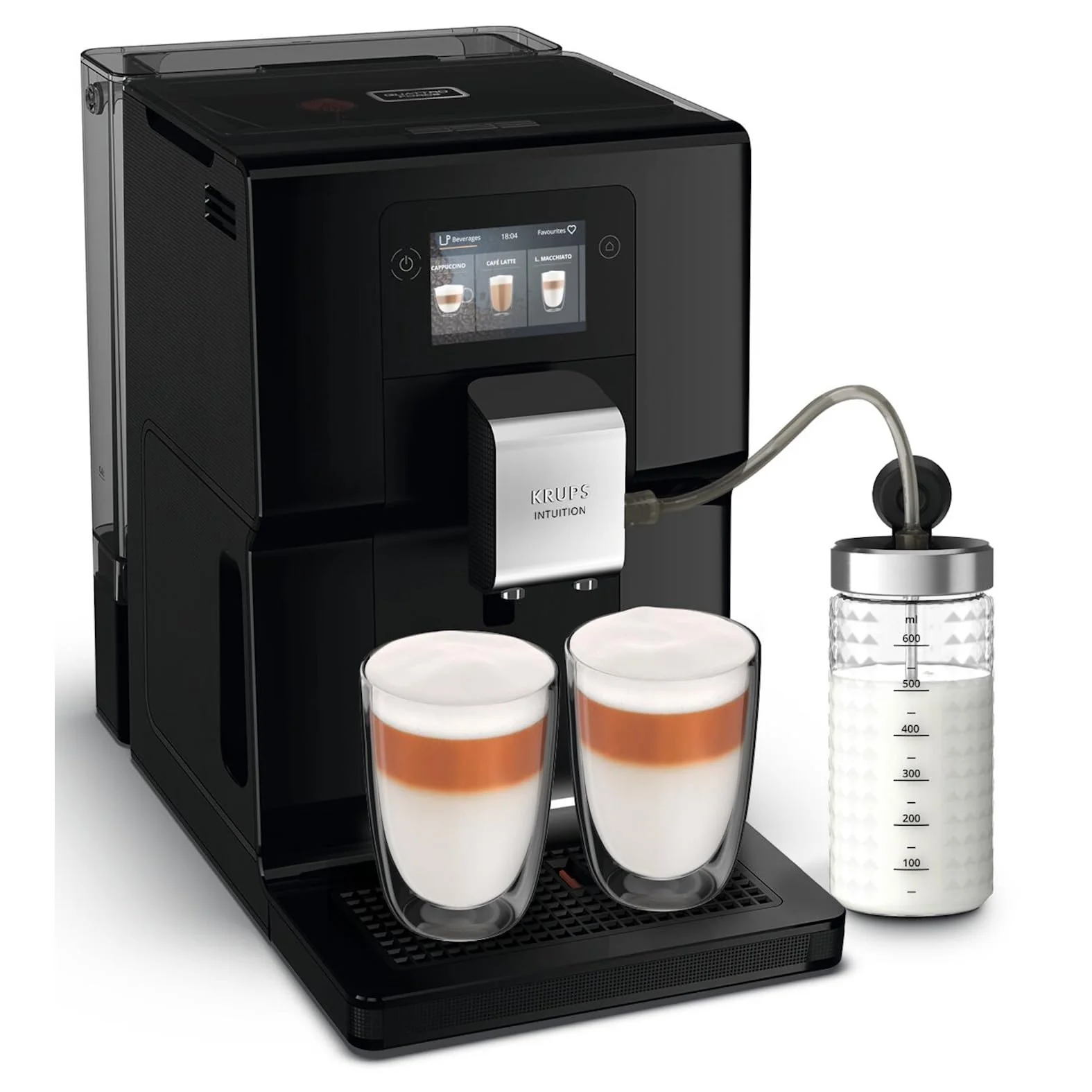 Krups Intuition Preference Kaffeevollautomat mit Smartphone-ähnlicher Bedienung, 3.5" Farb-Touchscreen, Smart Slide Technology, intuitives Lichtsystem, 11 Getränke, Milchbehälter, EA873810
