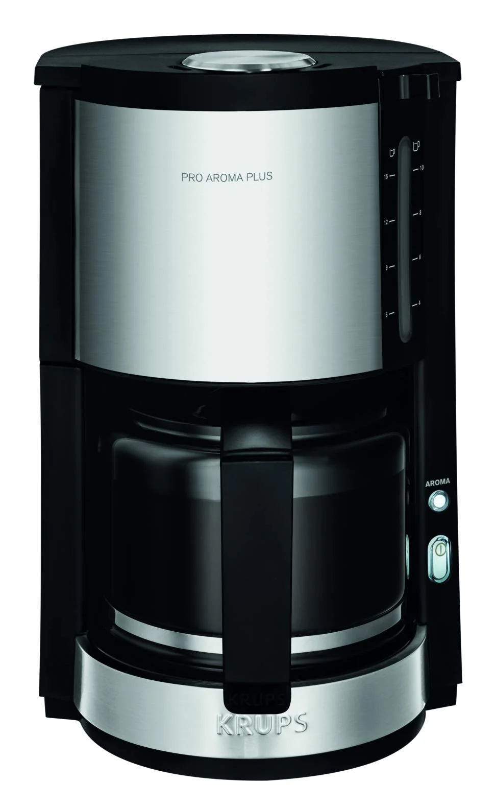 Krups KM321 Proaroma Plus Glas-Kaffeemaschine, 10 Tassen, 1100 W, modernes Design, schwarz mit Edelstahlapplikationen & F03442 Glaskrug Espresso-/Kaffeemaschinenzubehör mit Deckel, 10 Tassen, schwarz - Image 3