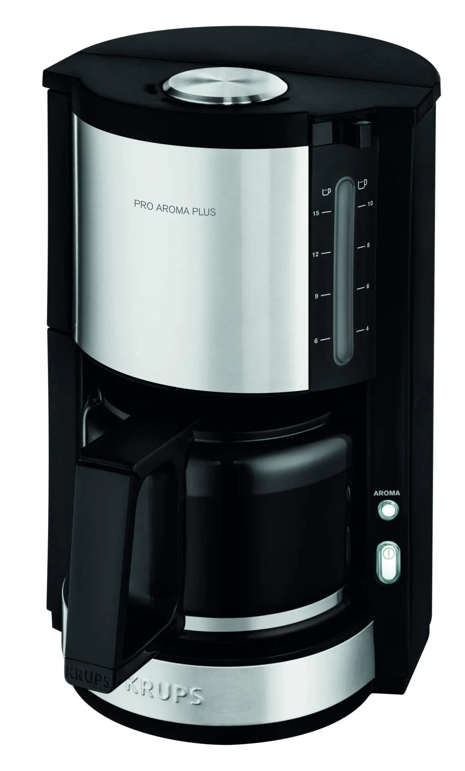 Krups KM321 Proaroma Plus Glas-Kaffeemaschine, 10 Tassen, 1100 W, modernes Design, schwarz mit Edelstahlapplikationen & F03442 Glaskrug Espresso-/Kaffeemaschinenzubehör mit Deckel, 10 Tassen, schwarz - Image 7