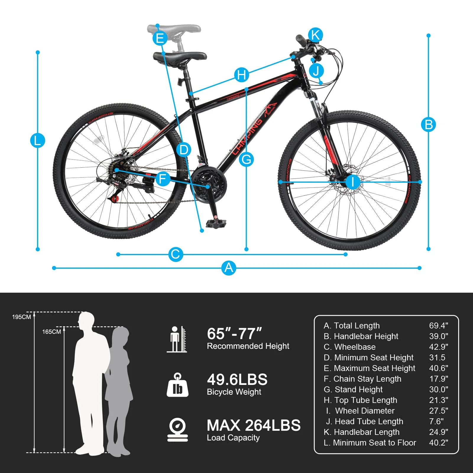 Ktaxon Mountainbike 27,5 Zoll Herren & Damen Mountainbike 21-Gang Erwachsenenfahrräder, Doppelscheibenbremse, Federgabel, Rahmen aus Kohlenstoffstahl (Schwarz) - Image 3